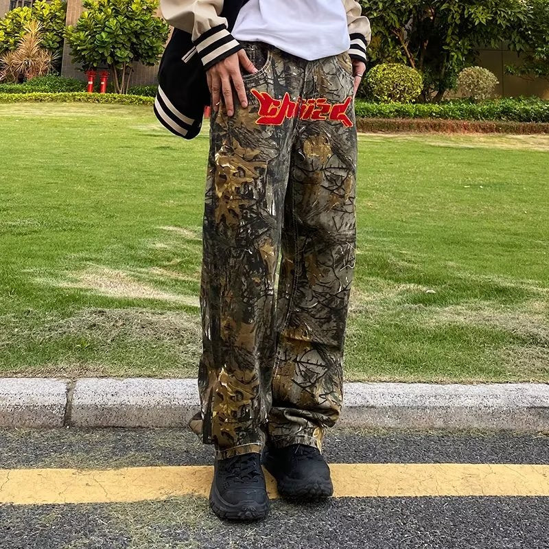 Bonsir  New Fashion Towel Embroidery Camouflage Baggy Tracksuit Pants For Men Straight Sport Casual Long Trousers Pantalones Hombre