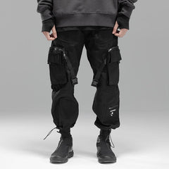 Bonsir Men's Drawstring Pants Side Pockets Loose Techwear Trousers Mechanical Pocket Ribbon Jogger Pants