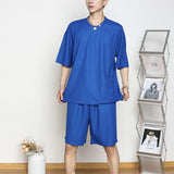 Bonsir Waffle Two Piece Set Men Short Sleeve O-neck T shirts And Shorts Casual Sports Suits 2023 Summer Fashion Mens Tracksuit  Outfits