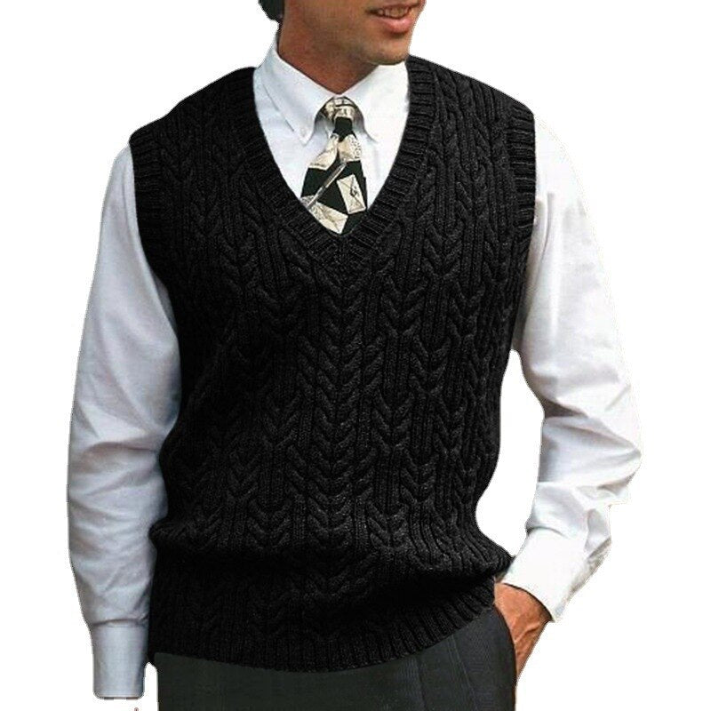 Bonsir Autumn New Knitted Vests Men Sweater Vest Casual Sleeveless Sweaters Mens V-neck Solid Color Casual Pullover Knit Coats