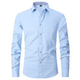 Bonsir Large 6XL Spring/Summer New French Shirt Men's Cotton Comfortable Iron Free Business Dress Long Sleeve Solid Stripe