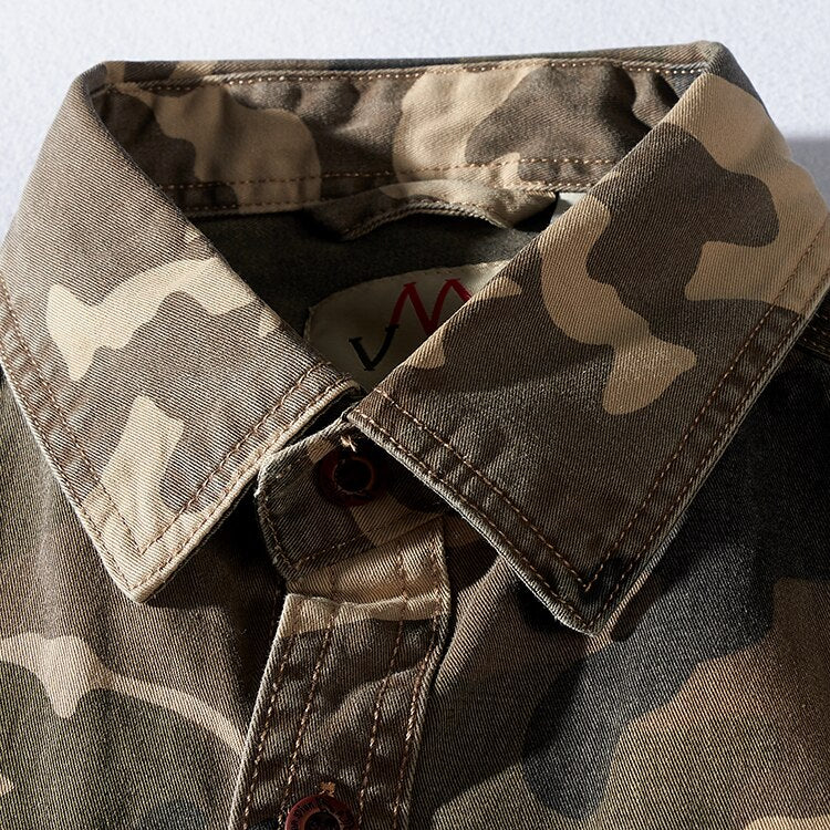 Bonsir Military Style Camouflage Shirt Men Spring Fall New Fashion Multi Pocket Cargo Blouse Vintage Casual Loose Versatile Cotton Tops