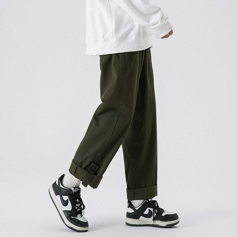 Bonsir 3-color Cotton Casual Pants Men Fashion Retro Cargo Pants Men Japanese Streetwear Hip Hop Loose Straight Pants Mens Trousers