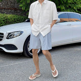 Bonsir Double Pocket Male Casual Shirts Men's Vintage Lapel Solid Color Short Sleeve Outwear Korean Fashion Spring New