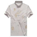Bonsir Chinese Men Cotton Kung Fu Suit Embroidery  Wu Shu Uniform Tai Chi Clothing Short Sleeve Shirt+Pant M L XL XXL XXXL MS013