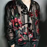 Bonsir High Quality See Through Shirt Transparent  Men Button Up Marriage Shirt Chemise Homme Manche Longue Imiatate Silk Sheer Shirt