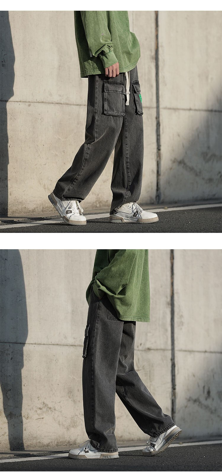Bonsir American Men's Wide Leg Jeans Fashion Brand Y2K Male Cargo Denim  Pants Solid Color Vintage Large Size Trousers - DenimBlue / L