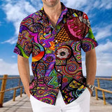 Bonsir Fashion Floral Printed Short Sleeve Shirts Men Spring Summer Casual Loose Turn-down Collar Buttoned Cardigan Shirt Men's Clothes