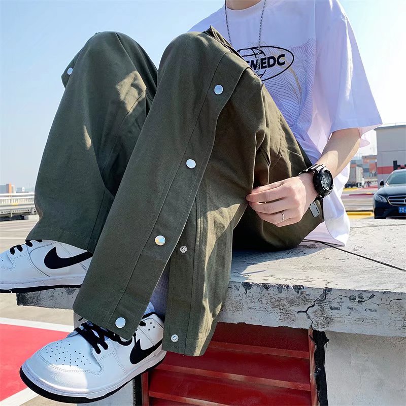 Bonsir  New Men Cotton Cargo Pants Harajuku Style Straight Casual Pants for Men  Solid Big Pockets Loose Wide Leg Design Trousers