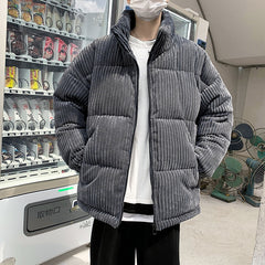 Bonsir Corduroy Winter Coat Men Puffer Jacket Autumn and Winter New Korean Style Long Ladies Over-the-knee Cotton Padded Keep Warm