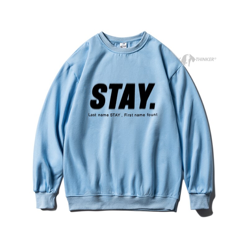 Bonsir Stay Letter Printed Men Overszied Hoodie Autumn Winter Fleece Male Casual Warm Sweatshirts Korean Man Pullovers