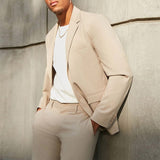 Bonsir Men Casual Turn-down Collar Blazer Jacket Spring Single Breasted Button Male Tops Outwear Audumn Long Slessve Solid Coat Cardiga