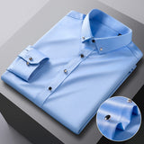 Bonsir Men's Silk Shirts Long Sleeve Drill Button Solid Color 3XL Silky Business Formal Social No Iron and Wrinkle Soft Fashion Clothes