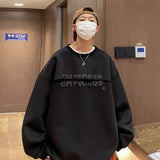 Bonsir Parchwork Men Gray Sweatshirts  Autumn Bubble Letter Graphic O Neck Hoodies Korean Style Fashion Unisex Pullovers