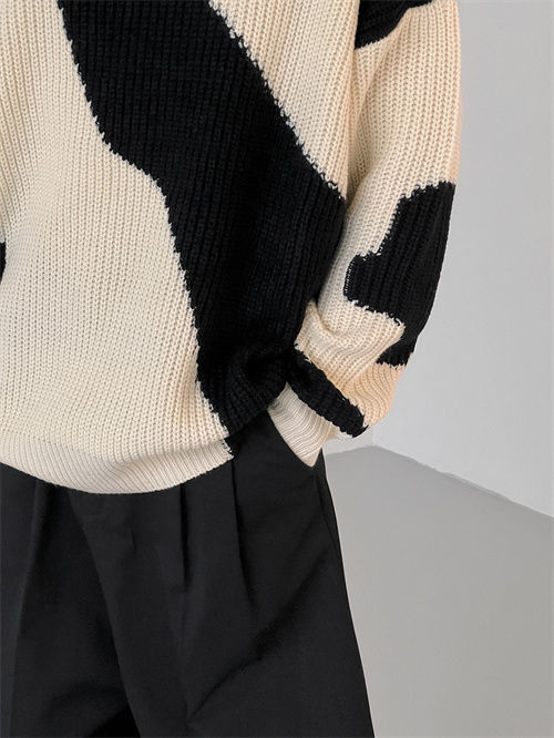 Bonsir Autumn and Winter O-Neck Knit Sweater for Men Cow Patchwork Pullover Men Loose Casual Harajuku  New Mens Oversized Sweater