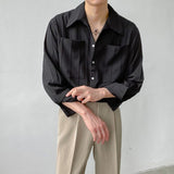 Bonsir Jacquard Long Sleeve Shirt  Spring and Summer Mature Korean Clothes Solid Color Vintage Shirt Men High Quality Luxury Top