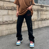 Bonsir New Fashion Letter Embroidery Vintage Brown Men Cargo Jeans Pants Ankle Zipper Hip Hop Baggy Straight Denim Trousers Pantalones