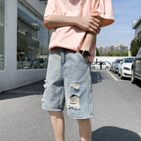 Bonsir Men short Jeans Blue Fashion Ripped jeans Shorts Mens Destroyed Hole High Quality Loose Casual Straight Denim shorts