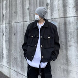 Bonsir Spring and Autumn New Tide Brand Metal Button Lapel Short Jacket Men's Korean Trend Loose Big Pocket Casual Jacket