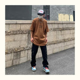 Bonsir New Fashion Letter Embroidery Vintage Brown Men Cargo Jeans Pants Ankle Zipper Hip Hop Baggy Straight Denim Trousers Pantalones