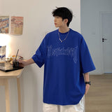 Bonsir Short sleeve t-shirt men's summer fashion brand black printing large half sleeve bottomed top Hong Kong Style loose T-shirt