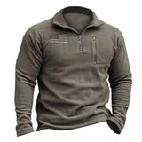 Bonsir Fashion Vintage Men Hoodie Pullover Outwear Solid Men Outdoor Fleece Warm Henley Collar Tactical Zip Pocket Sweatshrt Male Tops