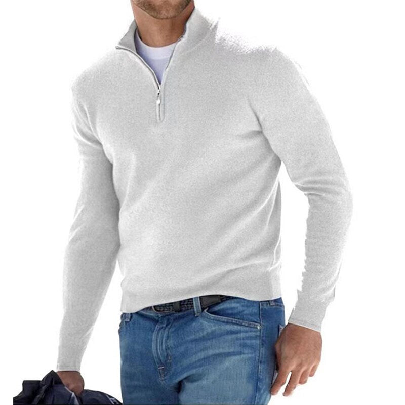 Bonsir Autumn Mens Solid Color Knitted Polo Shirt Fashion Simple Zipper Stand Collar Sweaters For Men Winter Casual Long Sleeve Sweater