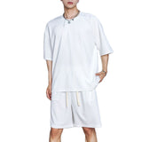 Bonsir Waffle Two Piece Set Men Short Sleeve O-neck T shirts And Shorts Casual Sports Suits 2023 Summer Fashion Mens Tracksuit  Outfits