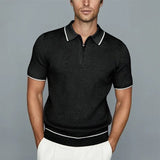 Bonsir Casual Slim Fit Solid Knitting Tops Mens Summer Fashion Lapel Zipper Polo Shirts Men's Clothing Fashion Short Sleeve Polos