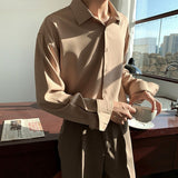 Bonsir Solid Color High-grade Silky Drape Khaki Long Sleeve Shirt for Men Loose Solid Color Wild Casual Button Up Shirt Korean Clothes