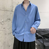 Bonsir New Men's Casual Blouse Shirt Solid Loose Tops Long Sleeve Shirts Spring Autumn Summer Casual Handsome Men Shirt 4 Colors