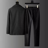 Bonsir Spring Autumn Pleated Sets Men Fashion Casual Solid Long Sleeve Blazer And Trousers Two-piece Men Suits Korean Loose Clothing