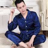 Bonsir Mens Designer Pajamas for Men Sleepwear Set Pijama Set Long Sleeve Sleep Tops Trousers Sleep Wear Men Thin Ice Silk Pajama Set