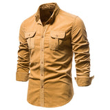 Bonsir Men's Shirt Cotton Lapel Casual  Spring Autumn Corduroy Shirts for Men Slim Solid Color Shirts Long Sleeve Tops EU Size