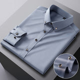 Bonsir Men's Silk Shirts Long Sleeve Drill Button Solid Color 3XL Silky Business Formal Social No Iron and Wrinkle Soft Fashion Clothes
