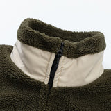 Bonsir Men's Lamb Cashmere Jacket Patchwork Color Drawstring Cotton Coat Outdoor Sportwear Fleece Cargo Jacket Sweatpant Coat