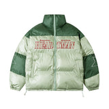 Bonsir Winter  Stand Collar Parkas Men's Winter  Personalized Color Contrast Print Letter Covercoat Loose Padded Warm Jacket