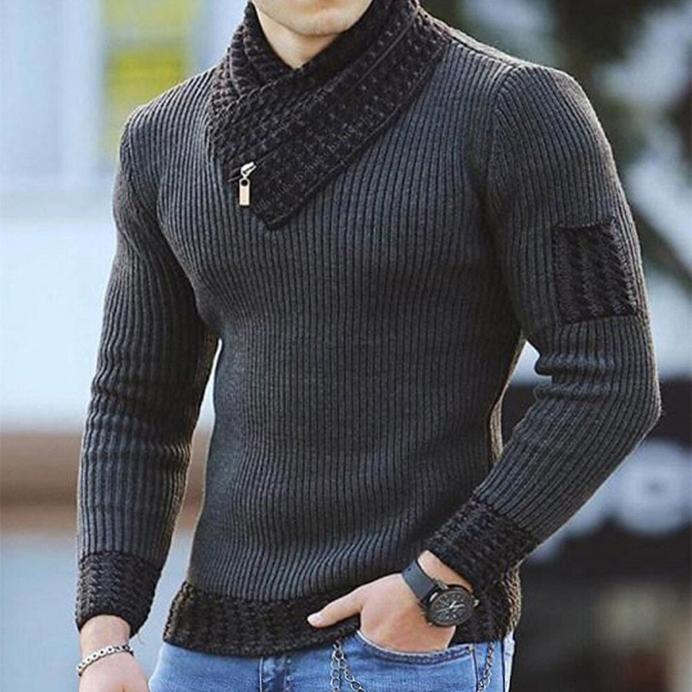 Bonsir Autumn New Men's Pullover Long Sleeve High Neck Sweater Color Matching Trend Sweater