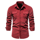 Bonsir Men's Shirt Cotton Lapel Casual  Spring Autumn Corduroy Shirts for Men Slim Solid Color Shirts Long Sleeve Tops EU Size