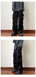 Bonsir Black samurai men's pants oversize pants high street fashion plush knickerbockers American straight charging overalls