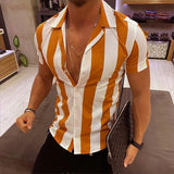 Bonsir Men's Social Shirts Striped Shirt Short Sleeve Tops Fashion Casual Blouse Oversized Tees Shirt Men's Clothing Ropa Hombre