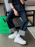 Bonsir Summer New Fashion Brand Black Cropped Jeans Men's Ins Fashion Retro Straight Loose High Street Pants