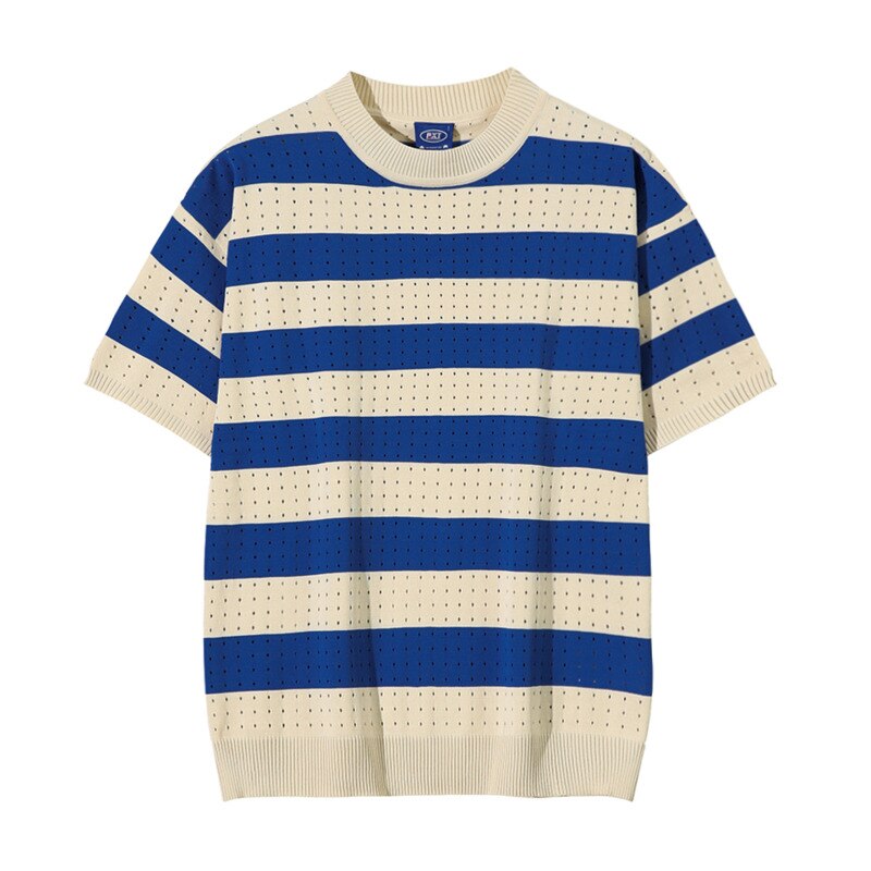 Bonsir Knitting Striped Male T-shirts Men's Round Neck Contrasting Colors Casual Short Sleeve Pullover Spring Chic New