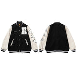 Bonsir Flocking Letter Embroidery Patchwork Human Made Wool Coat for Male and Female Retro Leather Sleeve Oversized Autumn Jackets