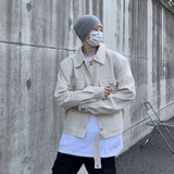 Bonsir Spring and Autumn New Tide Brand Metal Button Lapel Short Jacket Men's Korean Trend Loose Big Pocket Casual Jacket