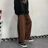 Bonsir Men's Korean Style Retro Trend Sweatpants Corduroy Fabric Solid Color Straight Casual Pants Loose Brown Color Trousers