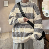 Bonsir Winter Thicken Sweater Men Warm Fashion Casual Thick Knit Pullover Men Korean Loose Stripe Long Sleeve Sweater Mens Jumper M-2XL