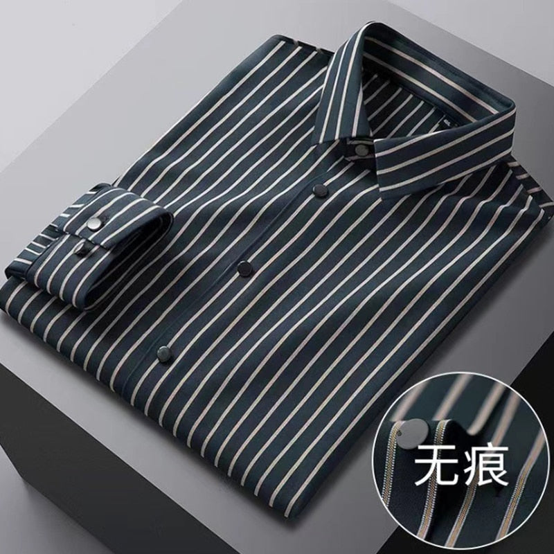 Bonsir New Bamboo Fiber Shirt Men's Long Sleeve  Elastic Seamless Shirt Autumn and Winter Business Casual No Iron Fitted Shirt