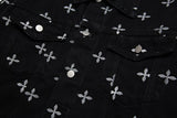 Bonsir High Street Full Cross Print Laple Black Jeans Coats for Men and Women Spliced Retro Hip Hop Autumn Casual Denim Jacket