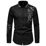 Bonsir Fashion Social Men Shirts Turn-down Collar Buttoned Shirt Casual Dragon Embroidered Long Sleeve Tops Men's Clothing